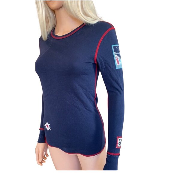 Alp N Rock "Give me a Snow Day" Crew Neck Top Medium Ski Apres Blue - Picture 10 of 14